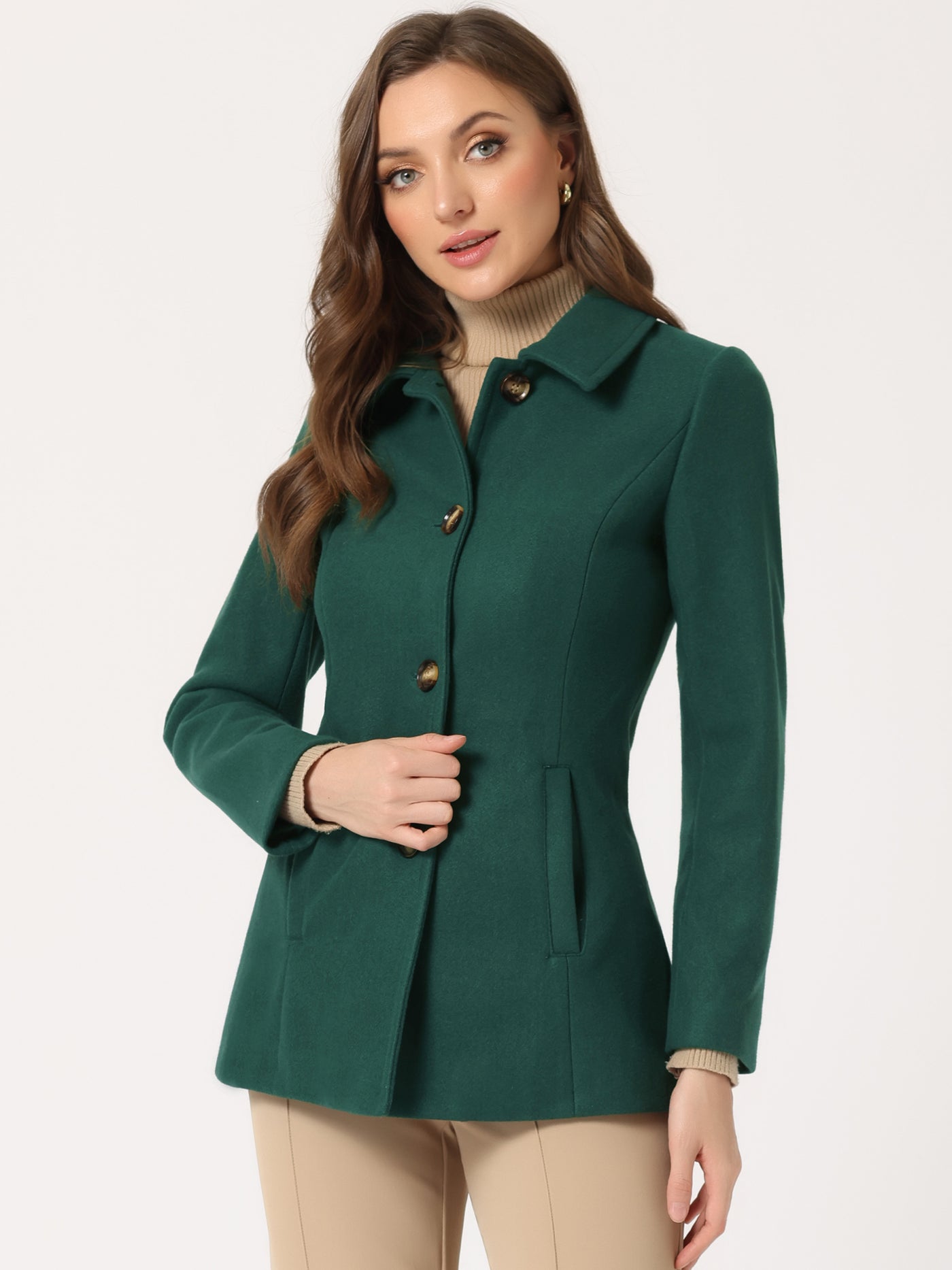 Allegra K Work Office Winter Overcoat Single Breasted Point Collar Pea Coat