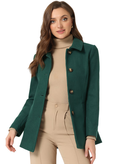 Work Office Winter Overcoat Single Breasted Point Collar Pea Coat