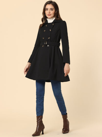 Winter Overcoat Turn Down Collar Belted Double Breasted Long Coat