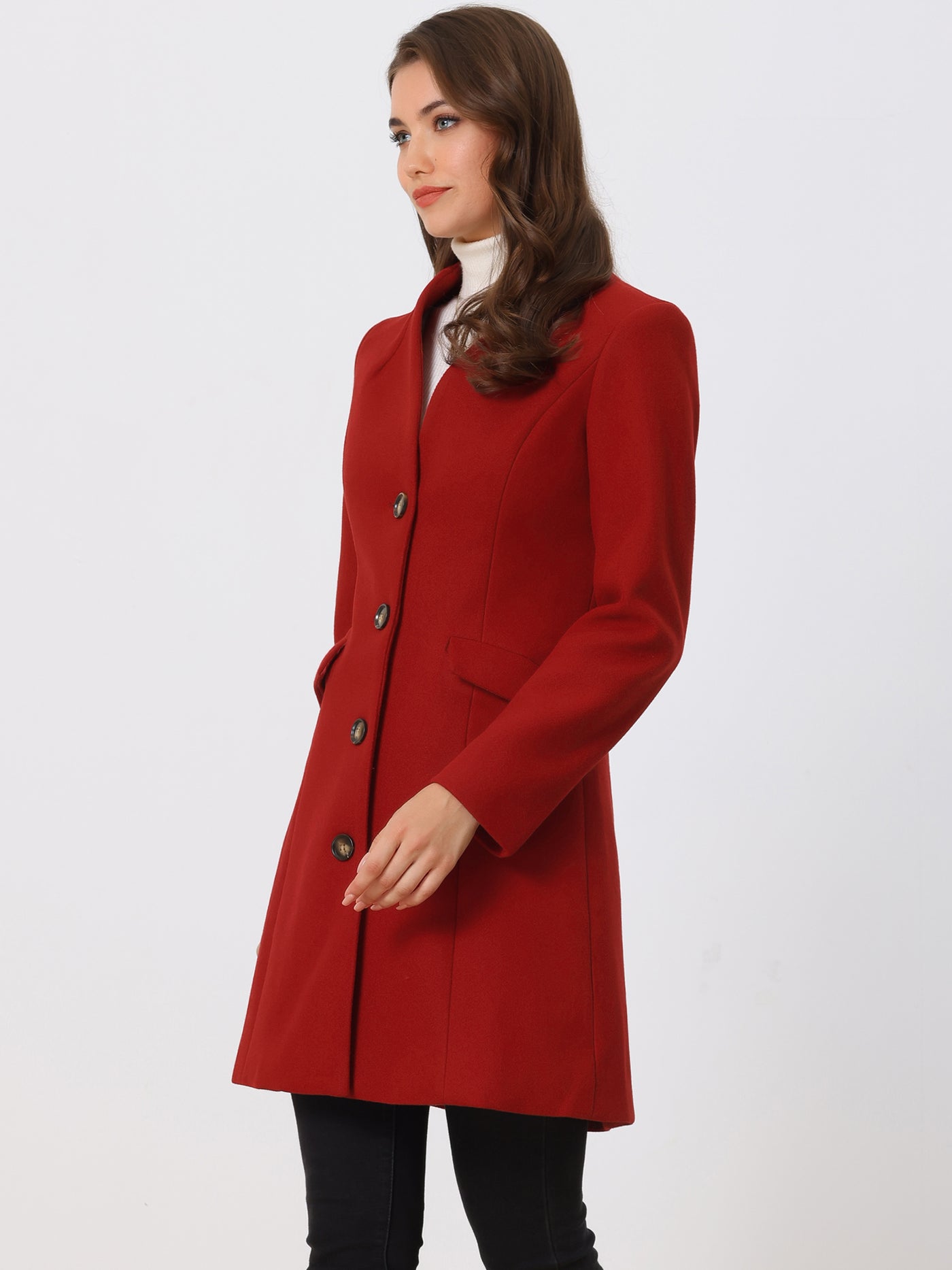 Allegra K Elegant Winter Overcoat V Neck Single Breasted Long Coat