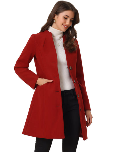 Elegant Winter Overcoat V Neck Single Breasted Long Coat