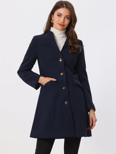 Elegant Winter Overcoat V Neck Single Breasted Long Coat