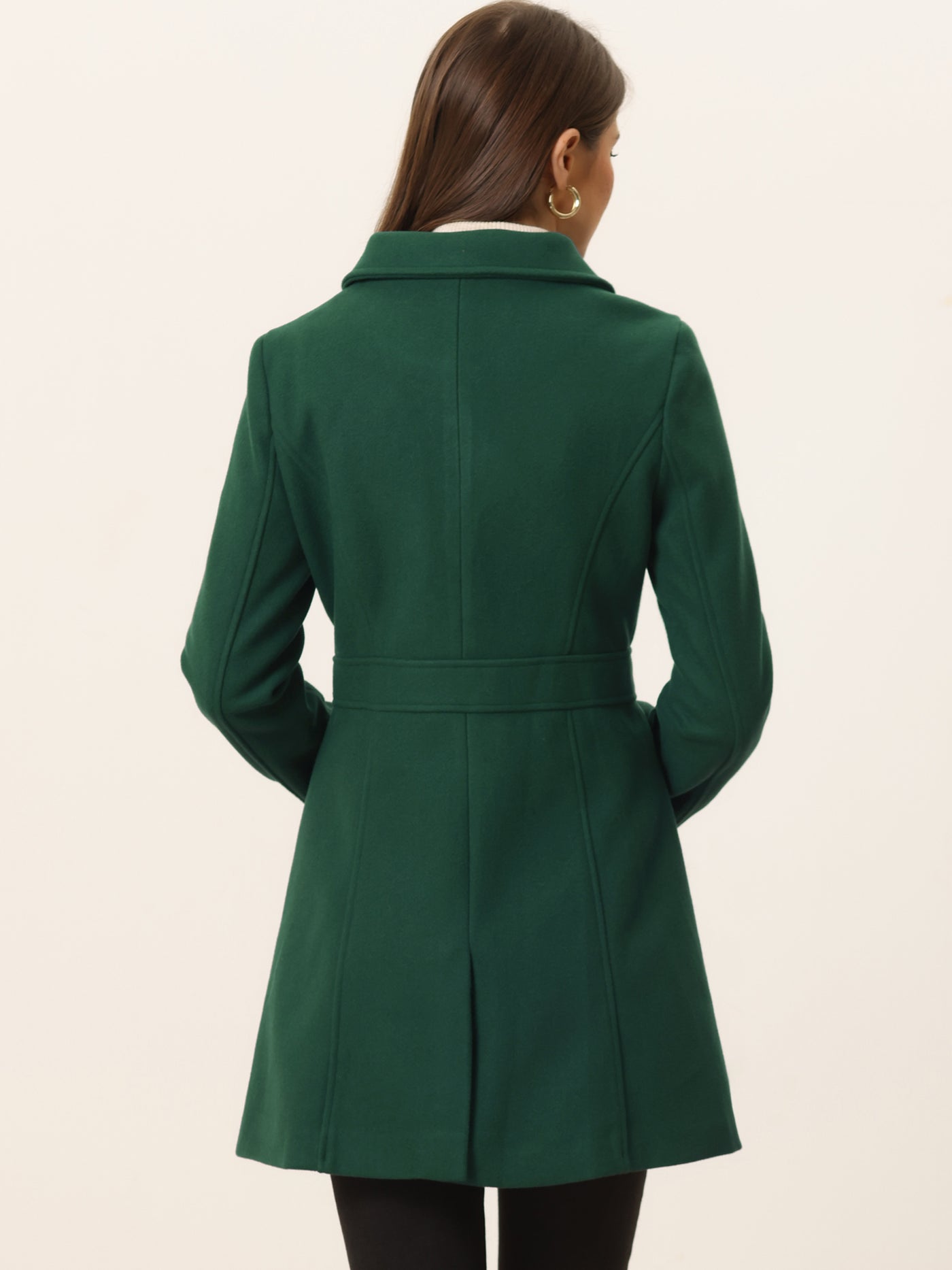 Allegra K Peter Pan Collar Flap Pocket Single Breasted Button Long Coat