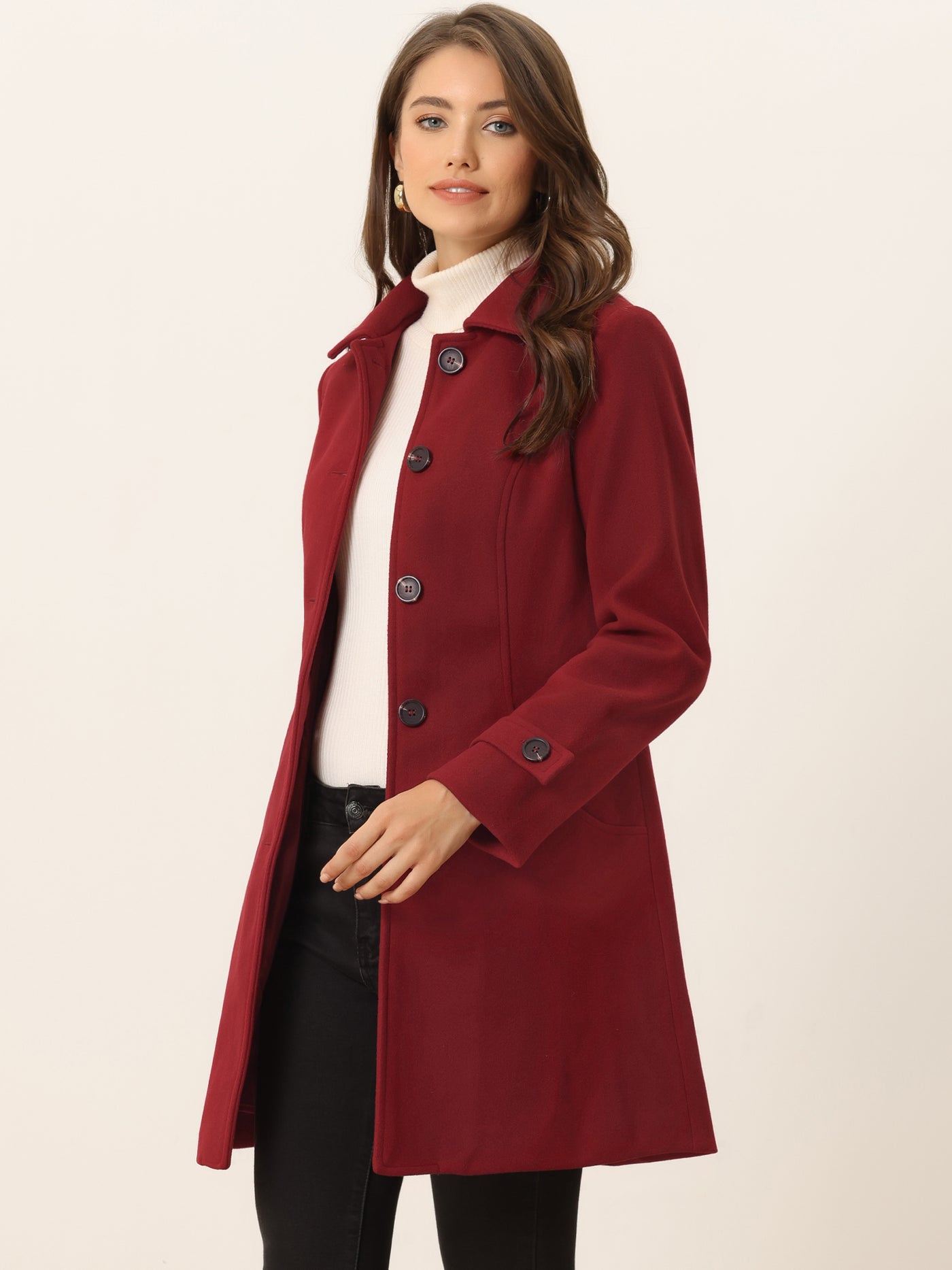 Allegra K Winter Peter Pan Collar Mid-thigh A-line Single Breasted Pea Coat