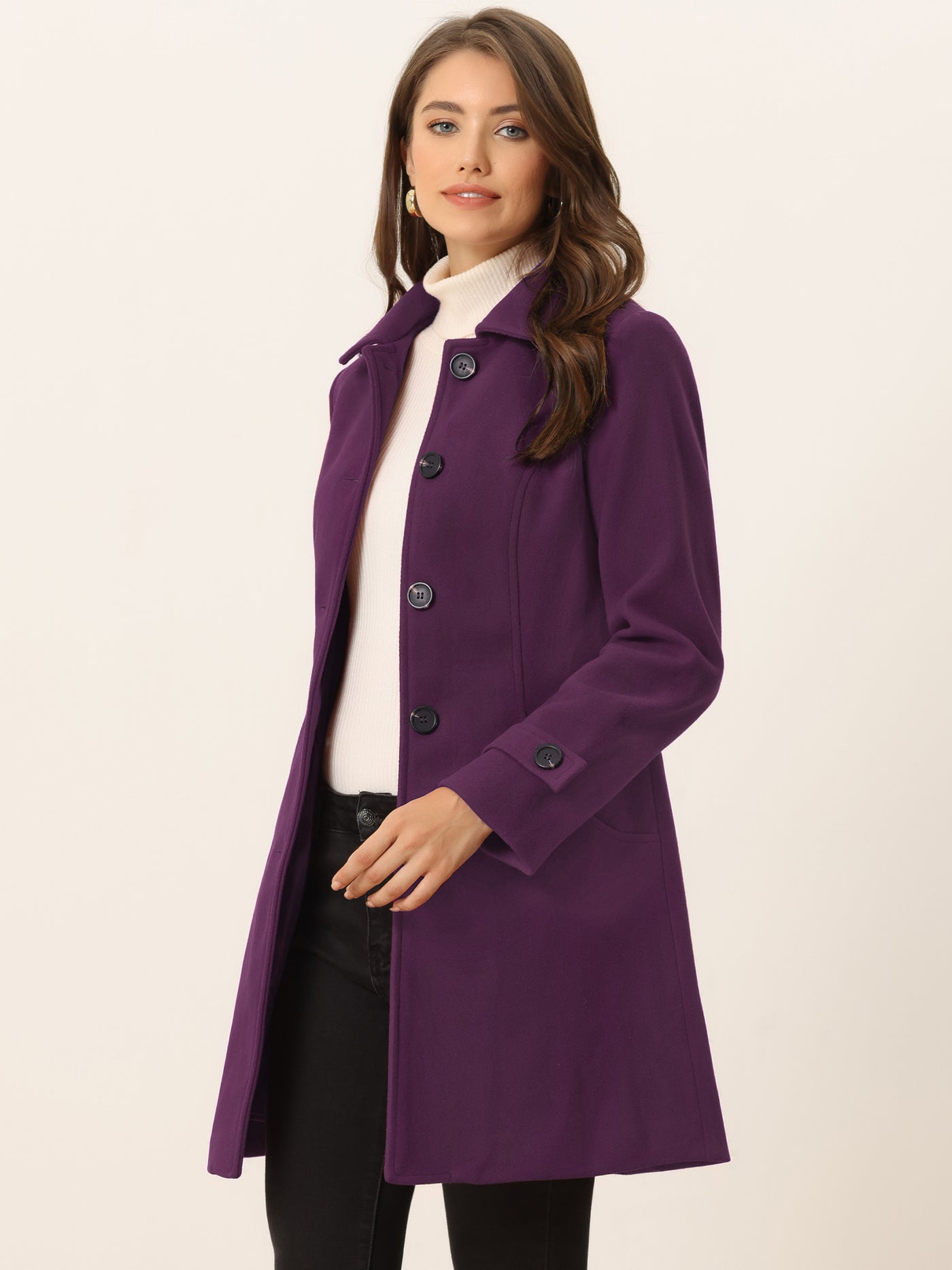 Allegra K Winter Peter Pan Collar Mid-thigh A-line Single Breasted Pea Coat