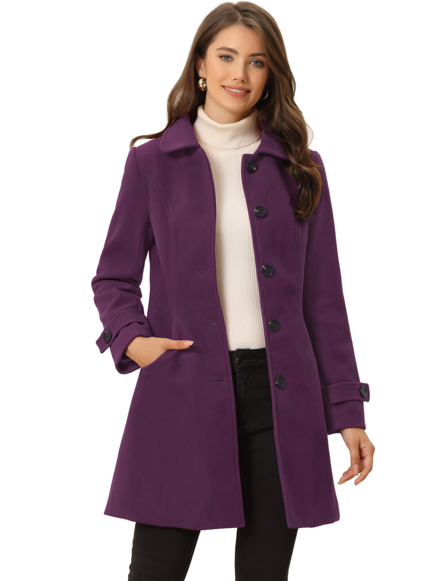 Allegra K Winter Peter Pan Collar Mid-thigh A-line Single Breasted Pea Coat