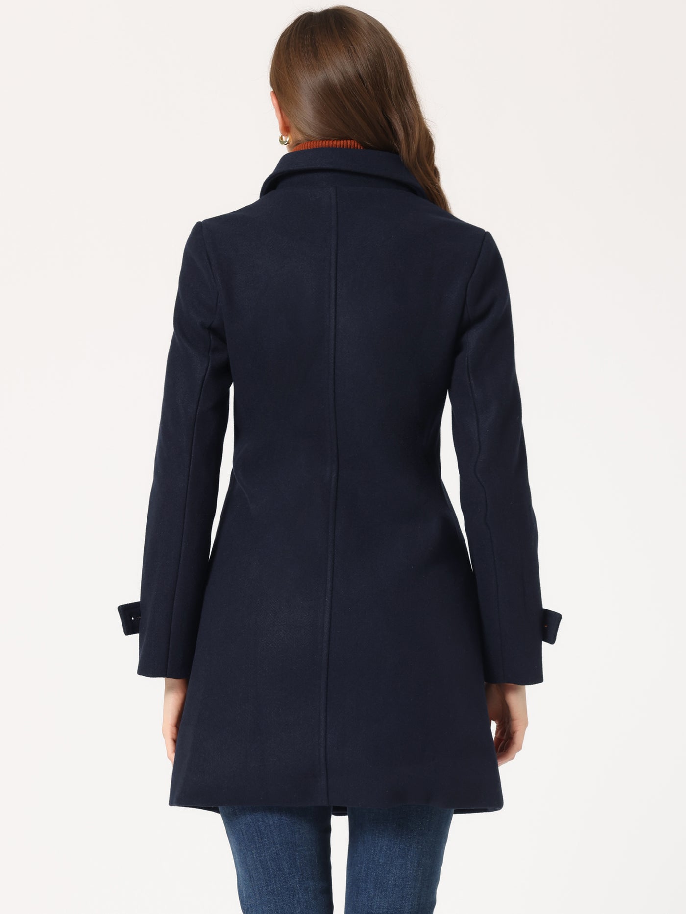 Allegra K Winter Peter Pan Collar Mid-thigh A-line Single Breasted Pea Coat