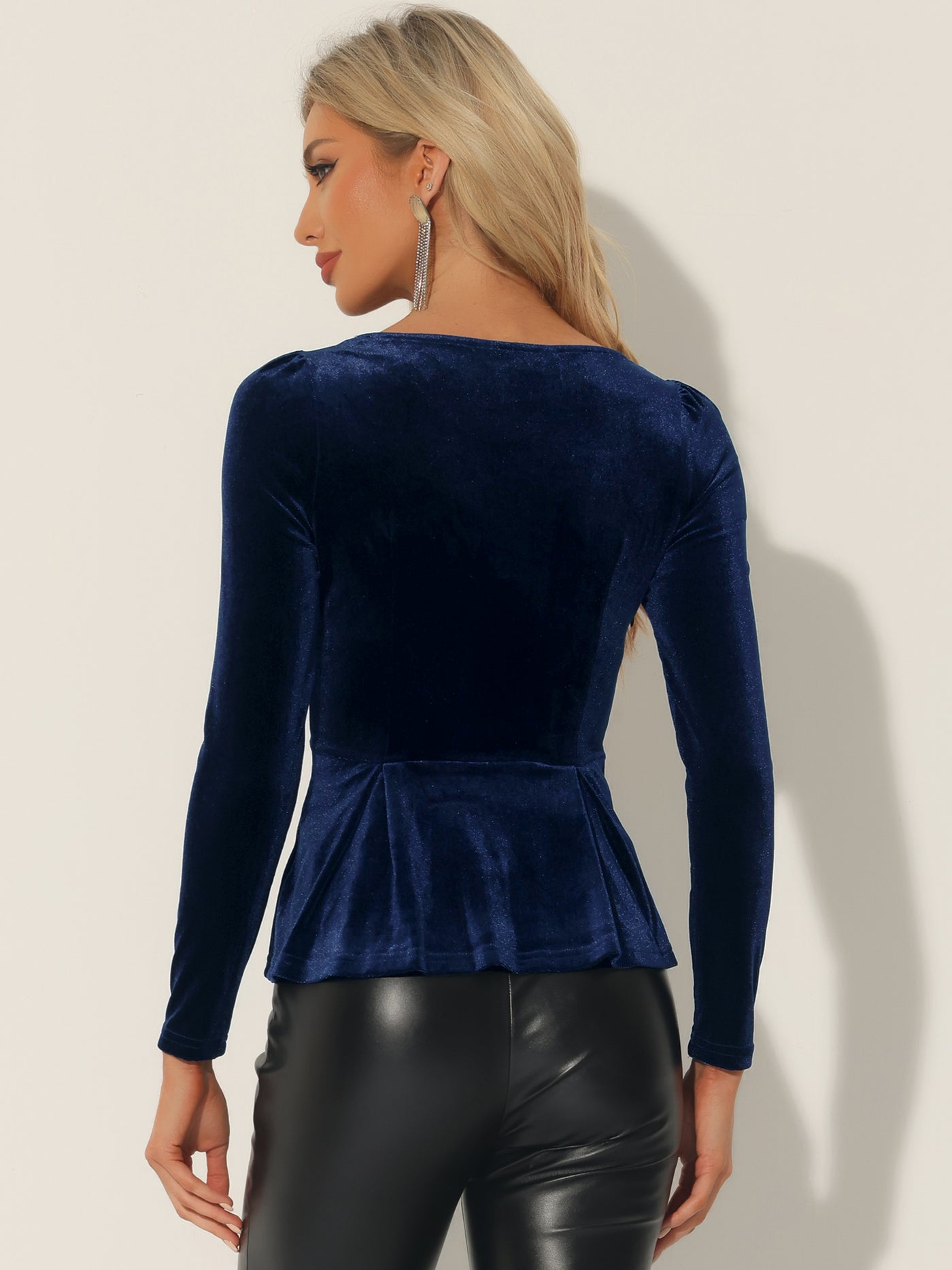 Allegra K Velvet Blouse Elegant Sweetheart Neck Long Sleeve Peplum Top