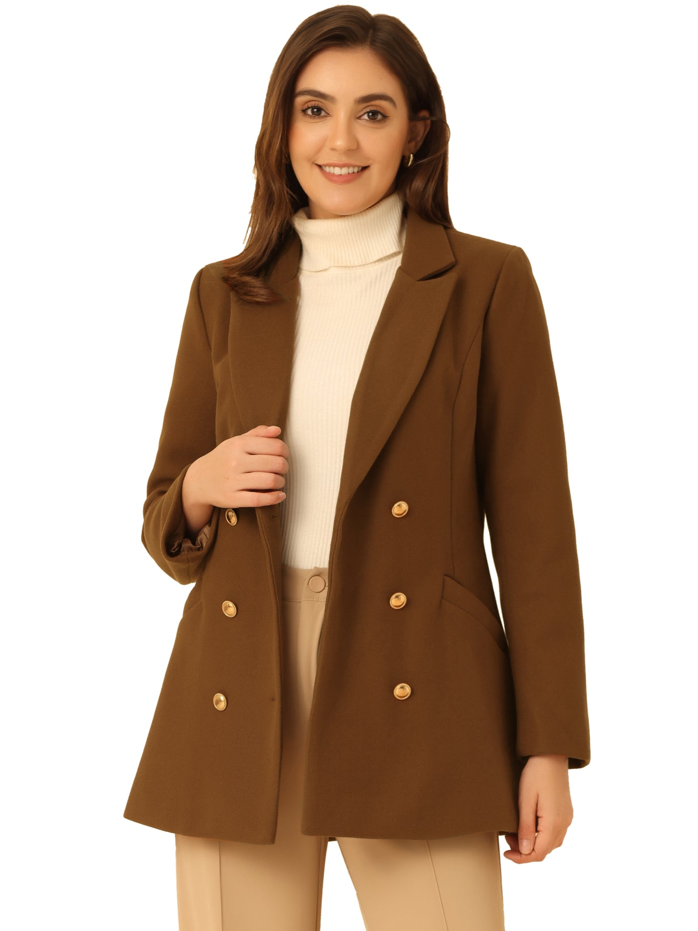 Allegra K Double Breasted Coat Jacket Work Office Elegant Winter Lapel Blazer