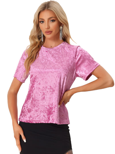 Casual Velvet Top Solid Round Neck Short Sleeve T-Shirt