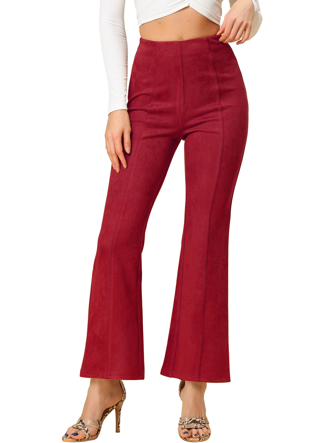 Allegra K Faux Suede Wide Leg Casual Business Flared Bell Pants