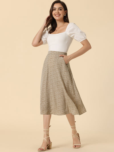 A-Line Floral Print Pocketed Chiffon Vintage Midi Skirt