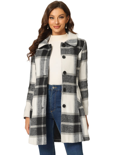 Buffalo Checks Winter Peter Pan Collar Long Plaid Coat