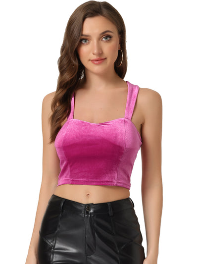 Sweetheart Neck Sleeveless Cocktail Velvet Crop Cami Tank Top