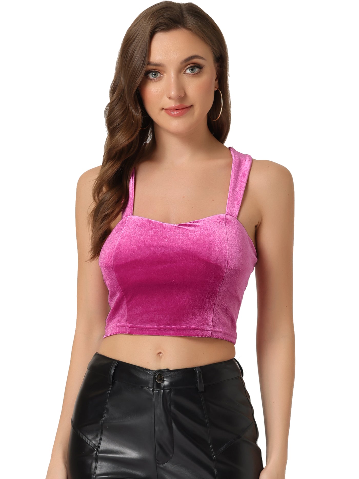 Allegra K Sweetheart Neck Sleeveless Cocktail Velvet Crop Cami Tank Top