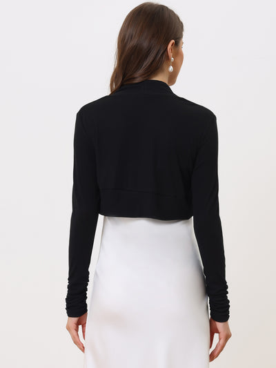 Ruched Long Sleeve Open Front Knit Cropped Bolero Shrug