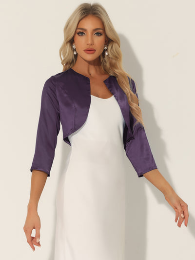 Satin Cardigan Elegant 3/4 Sleeve Solid Bolero Shrug Tops