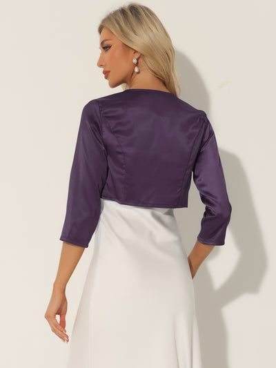 Satin Cardigan Elegant 3/4 Sleeve Solid Bolero Shrug Tops