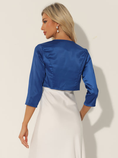 Satin Cardigan Elegant 3/4 Sleeve Solid Bolero Shrug Tops