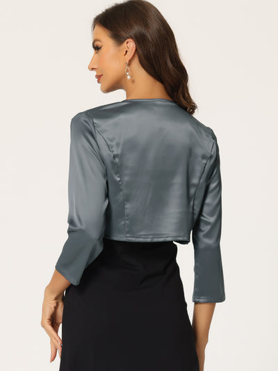 Satin Cardigan Elegant 3/4 Sleeve Solid Bolero Shrug Tops