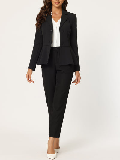 Vintage Ruffle Hem Belted Notched Lapel Office Work Blazer