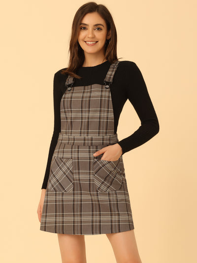 Adjustable Strap Above Knee Plaid Printed Overall Suspender Skirt