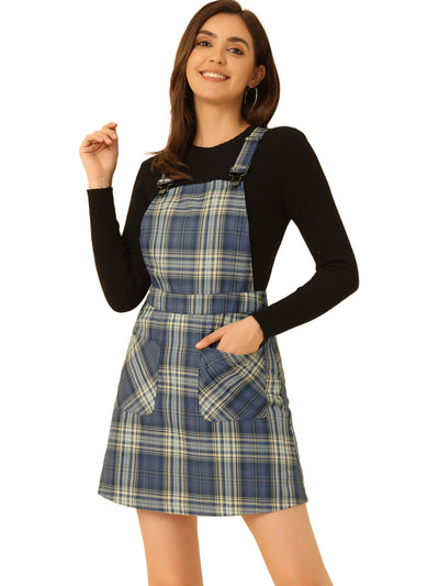 Adjustable Strap Above Knee Plaid Printed Overall Suspender Skirt