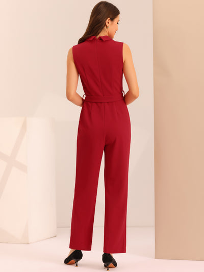 Elegant Office Work Sleeveless Belted Long Jumpsuit Romper