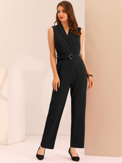 Elegant Office Work Sleeveless Belted Long Jumpsuit Romper