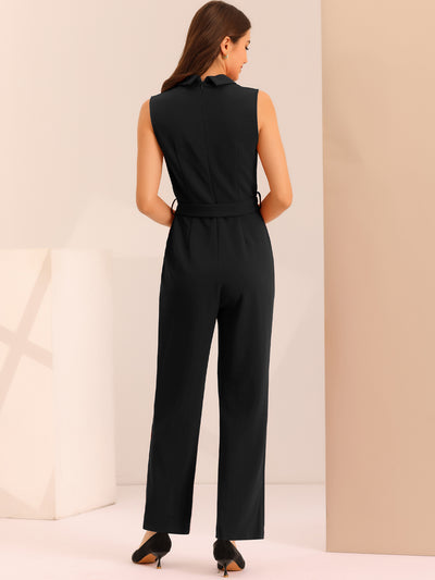 Elegant Office Work Sleeveless Belted Long Jumpsuit Romper