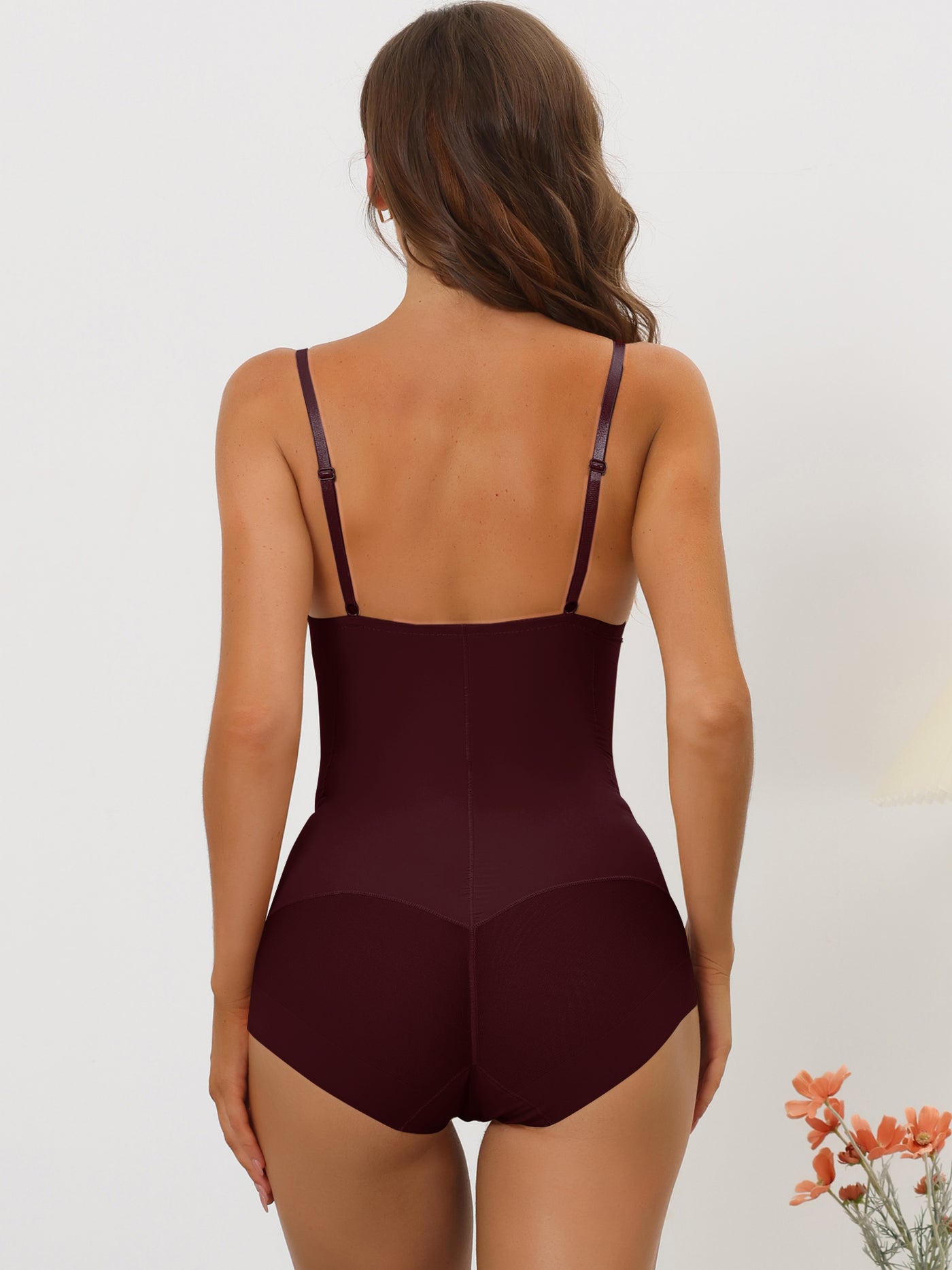 Allegra K Adjustable Straps Mesh Padded Shapewear Leotard Bodysuit