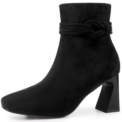 Allegra K Women's Chunky Heel Pointed Toe Zip Black