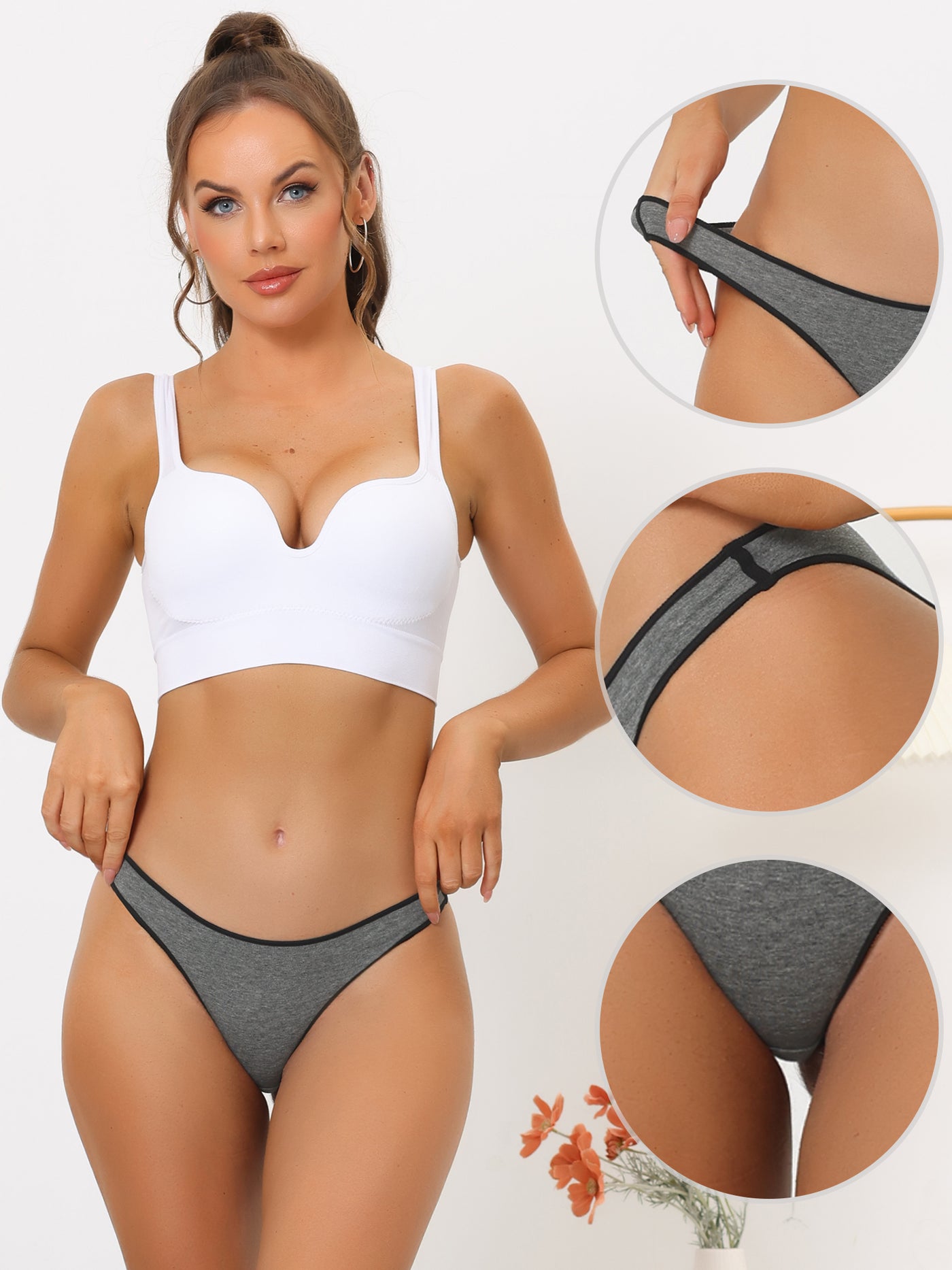 Allegra K Underwear for Women Low-Rise Contract Color Bikini Sporty Sweat-Absorbing Thongs