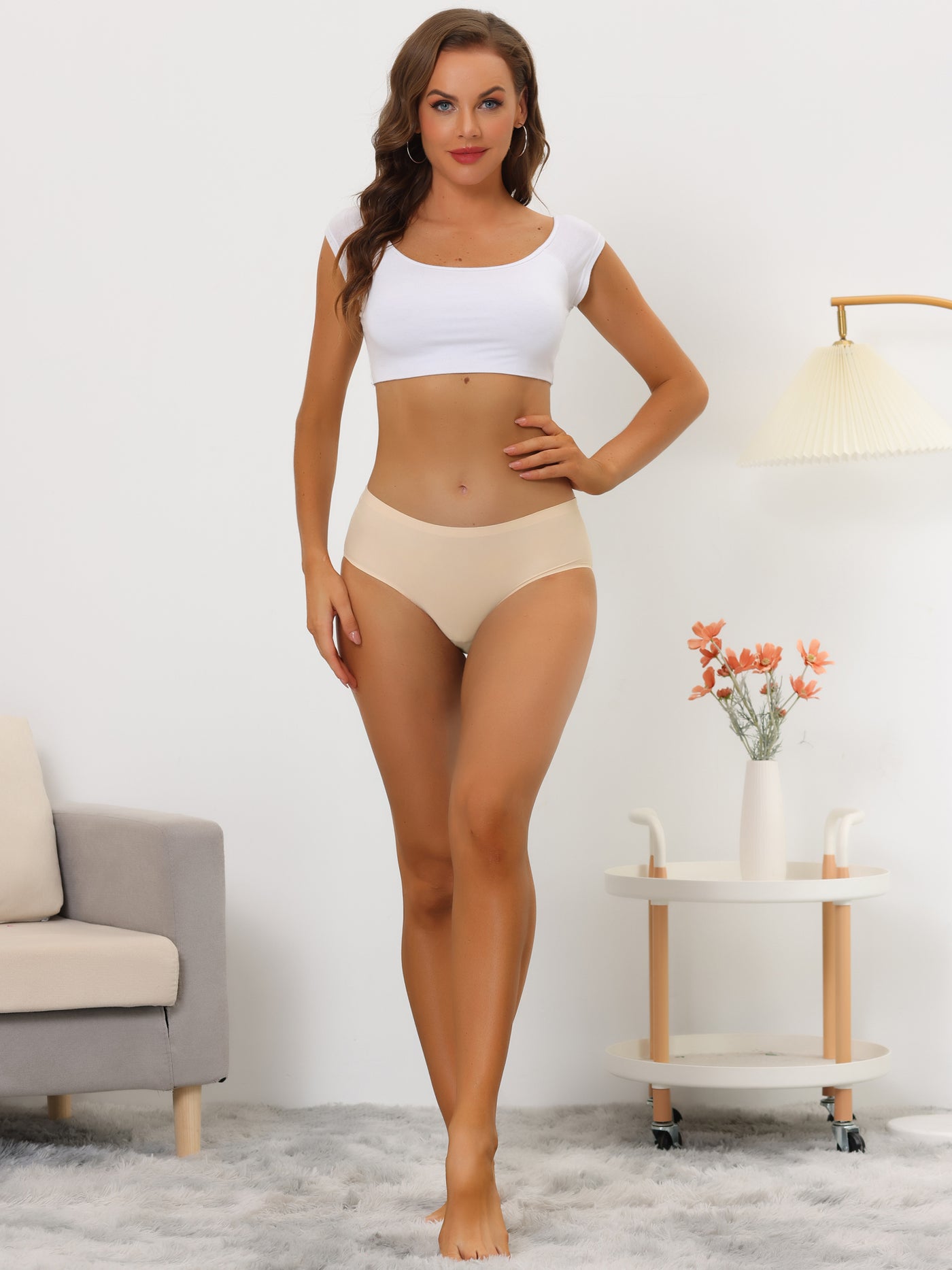 Ladies Plus Size Solid Color Womens Glossy Seamless Underwear Soft Mid  Waist Briefs Panties Womens Panties (Beige, M) at  Women's Clothing  store