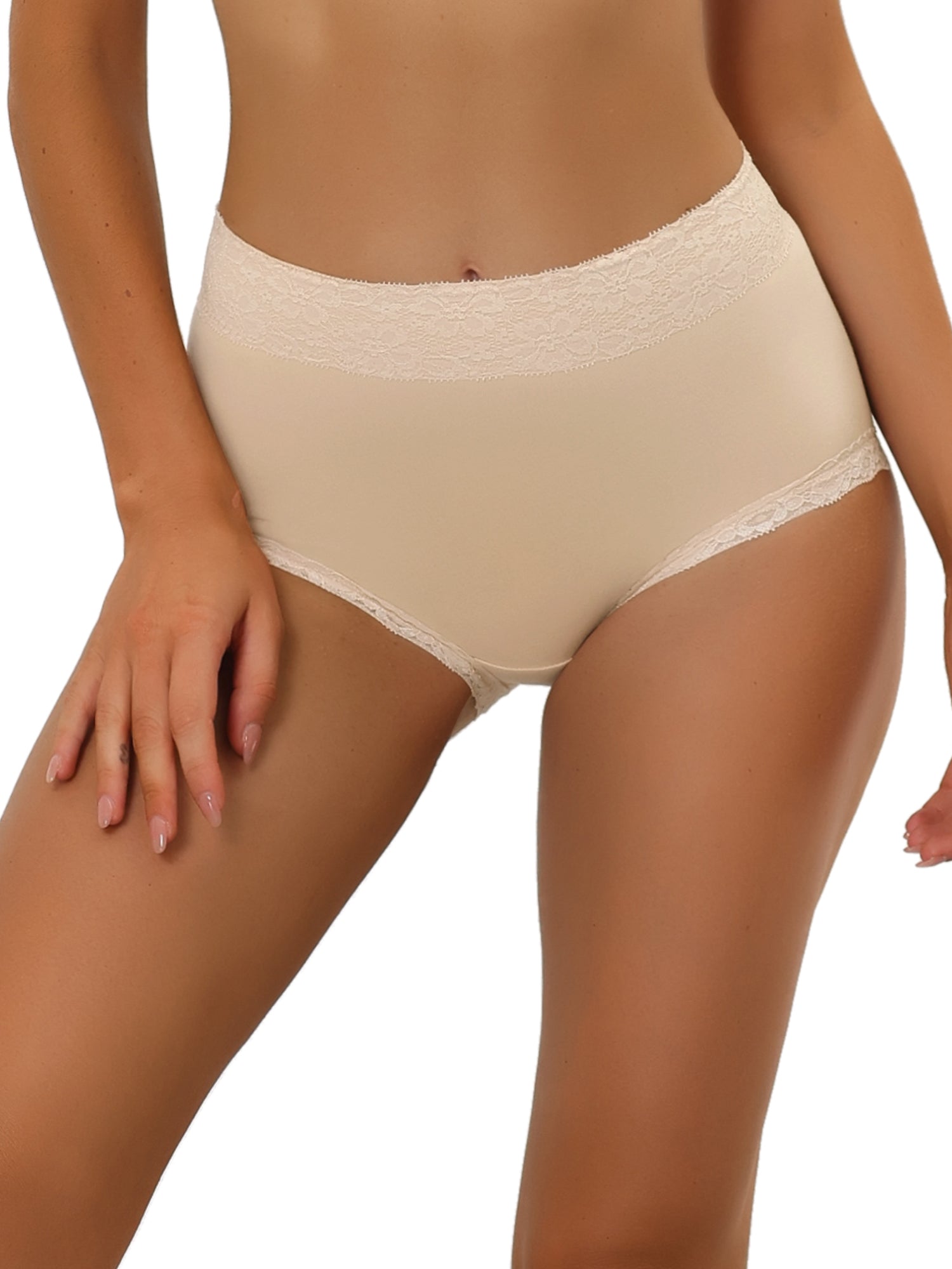 Women's Cotton Underwear High-Rise Lace Trim Tummy Control Full