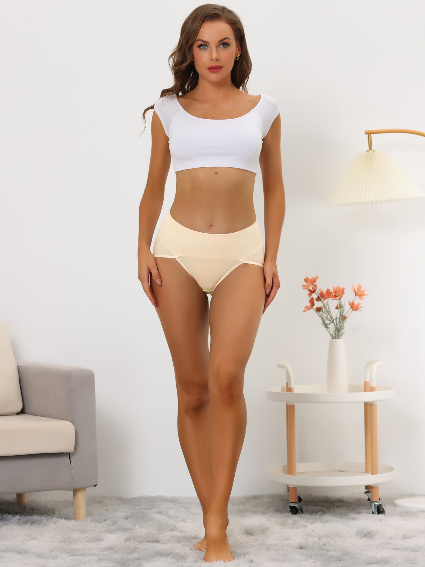Allegra K Women's Tummy Control Unlined High-waisted Breathable Hipster  Underwear Beige Small : Target