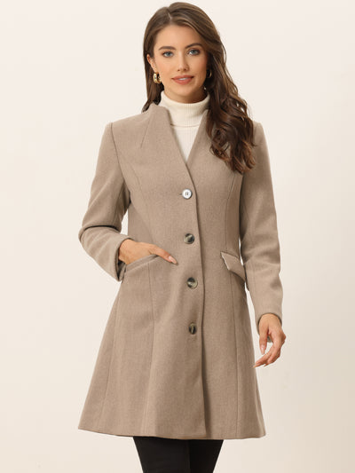 Elegant Winter Overcoat V Neck Single Breasted Long Coat