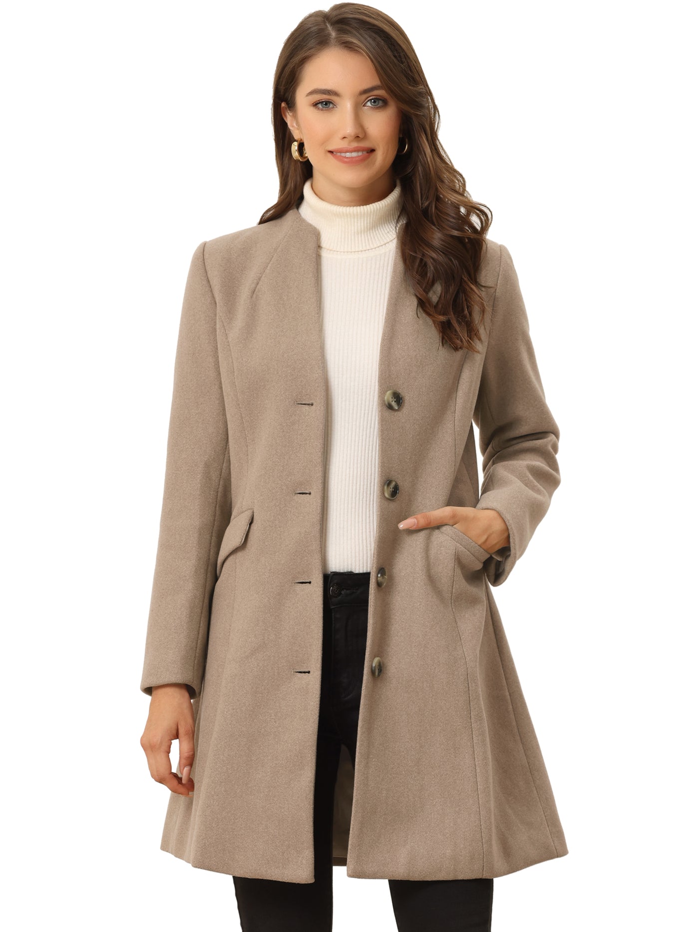 Allegra K Elegant Winter Overcoat V Neck Single Breasted Long Coat