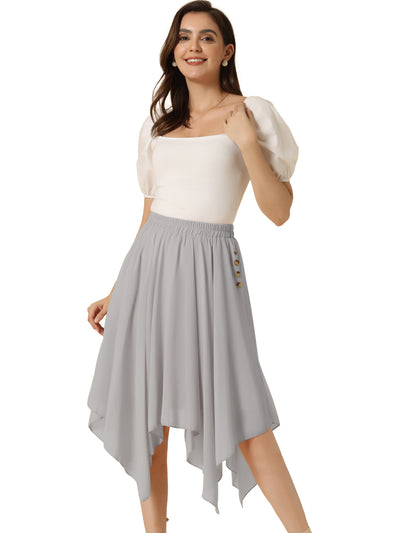 Elastic Waist Chiffon Handkerchief Hem Midi Skirt