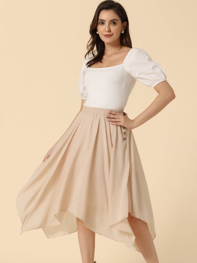 Elastic Waist Chiffon Handkerchief Hem Midi Skirt