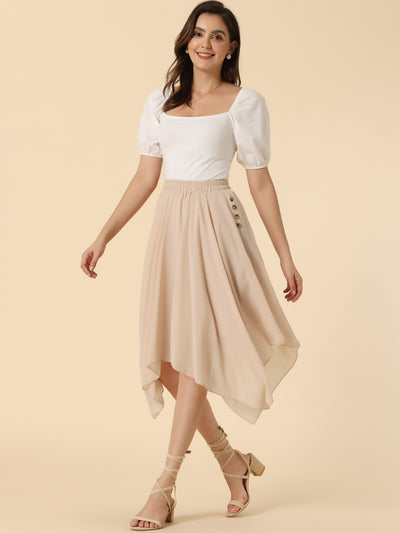 Elastic Waist Chiffon Handkerchief Hem Midi Skirt