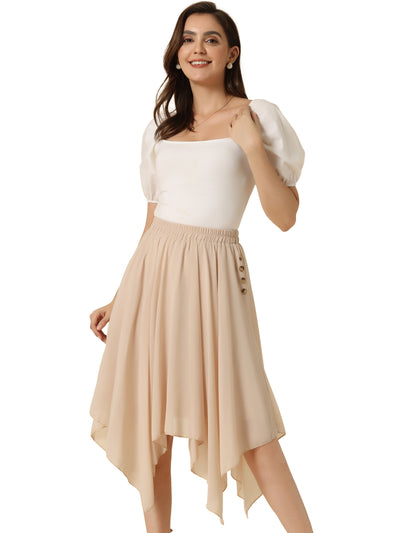 Elastic Waist Chiffon Handkerchief Hem Midi Skirt