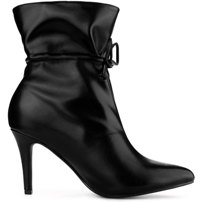 Pointed Toe Drawstring Pull On Stiletto Heel Ankle Boots