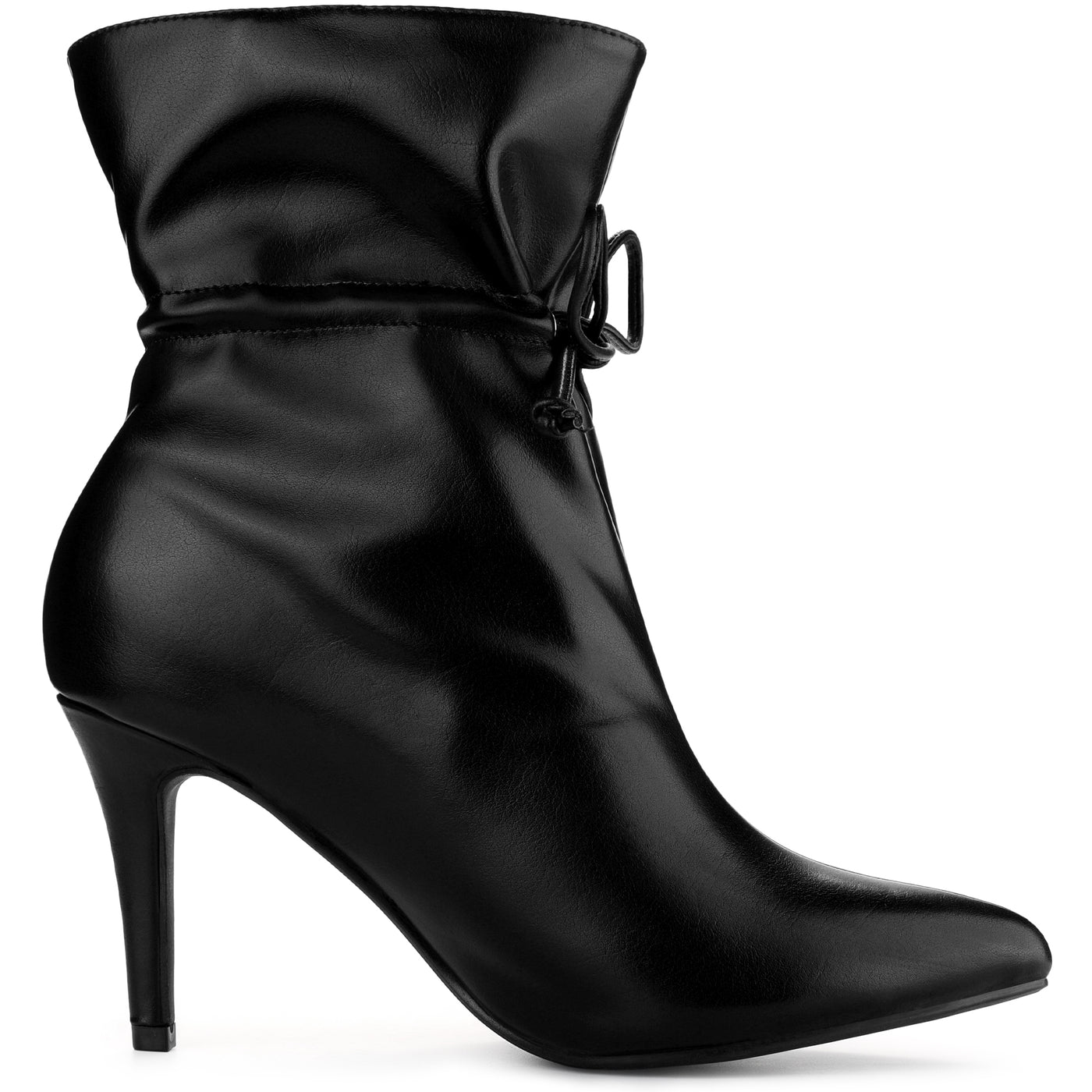 Allegra K Pointed Toe Drawstring Pull On Stiletto Heel Ankle Boots