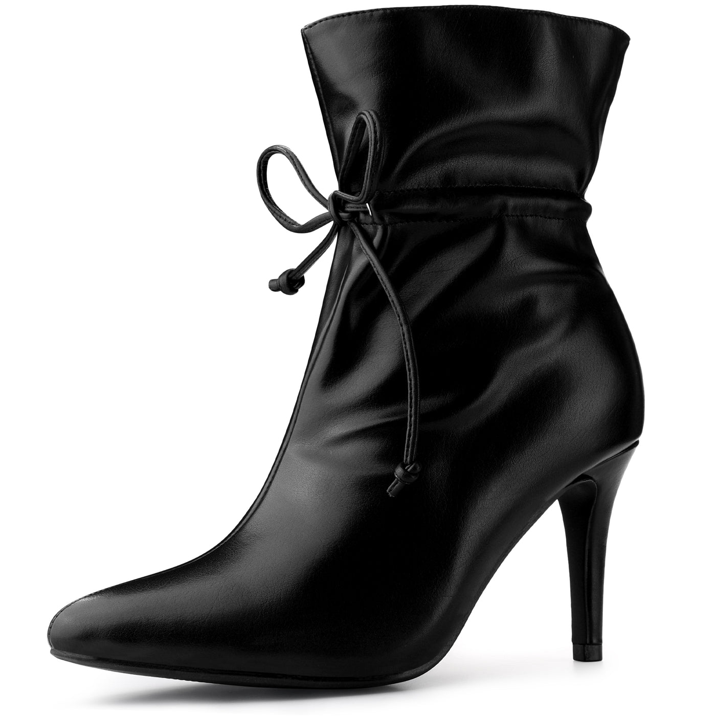 Allegra K Pointed Toe Drawstring Pull On Stiletto Heel Ankle Boots