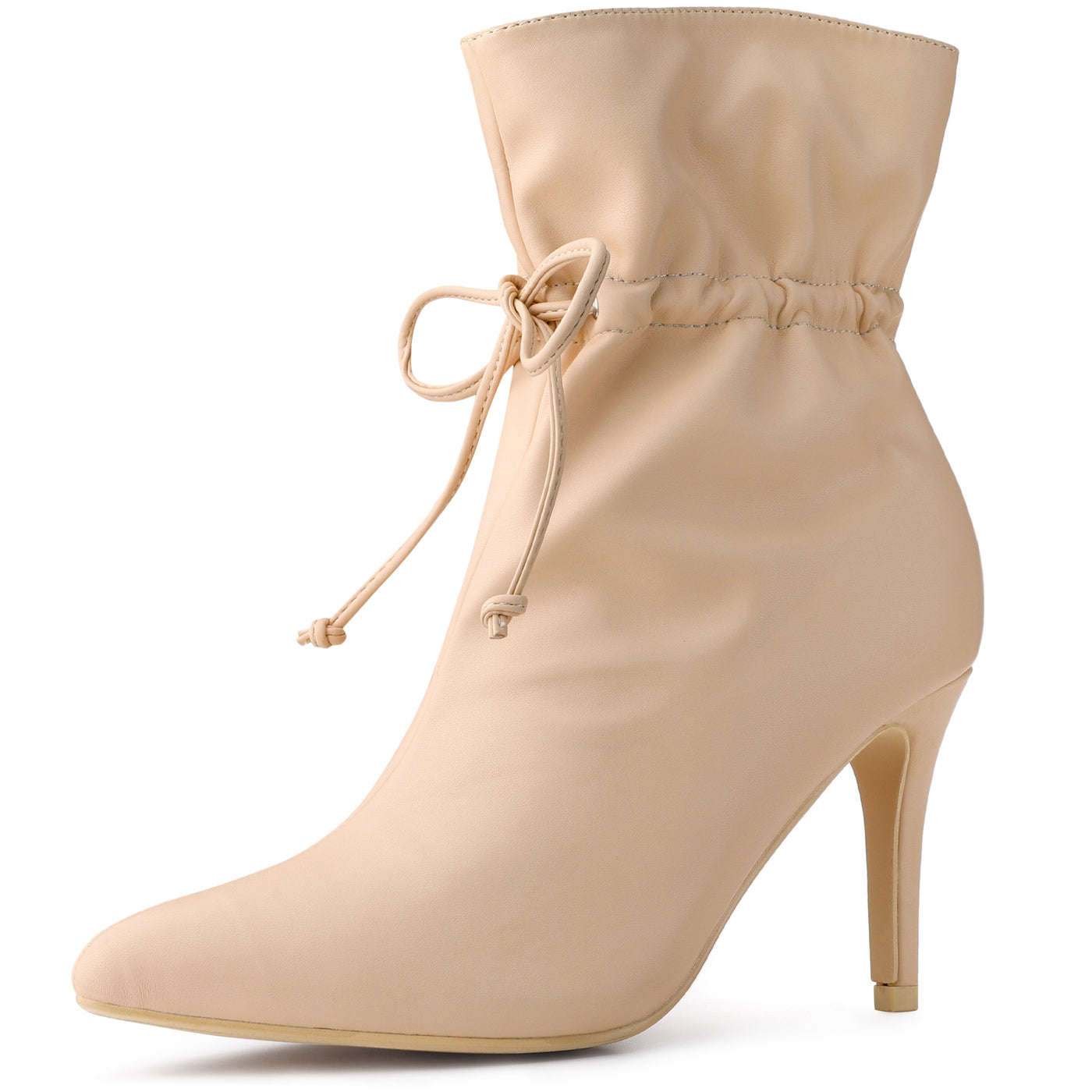 Allegra K Pointed Toe Drawstring Pull On Stiletto Heel Ankle Boots