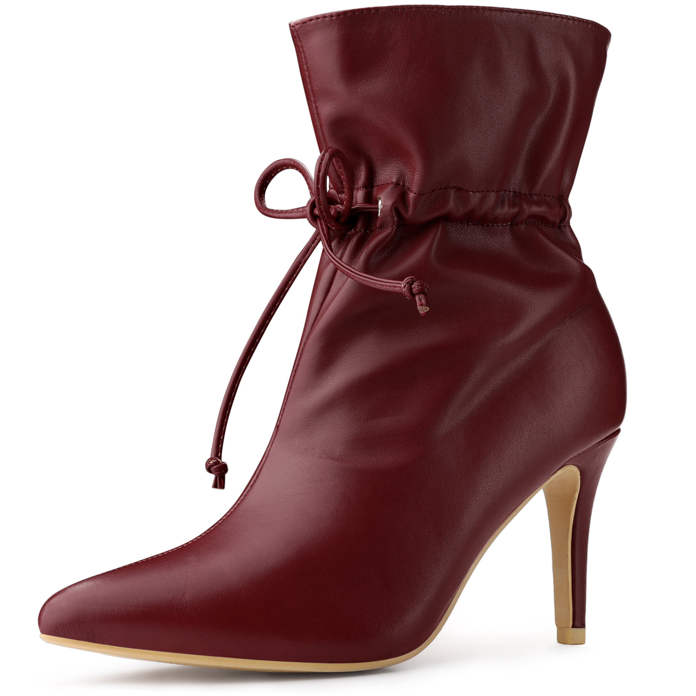 Allegra K Pointed Toe Drawstring Pull On Stiletto Heel Ankle Boots