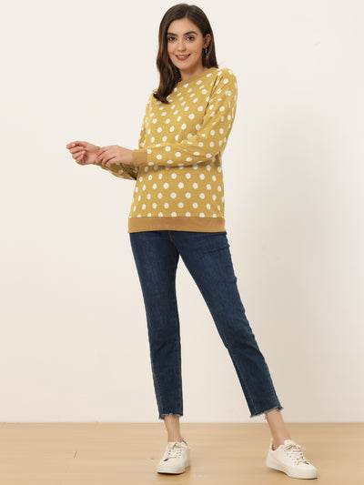 Winter Knitted Pullover Sweatshirt Long Sleeve Polka Dot Sweater