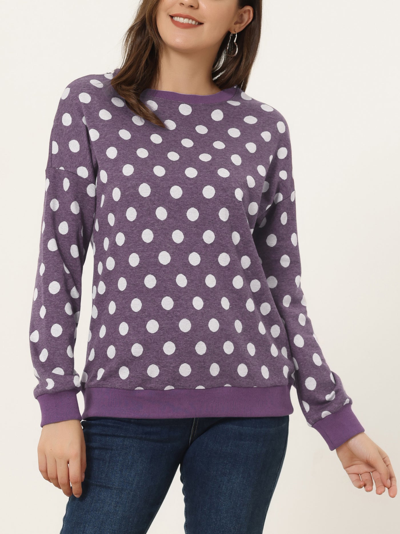 Allegra K Winter Knitted Pullover Sweatshirt Long Sleeve Polka Dot Sweater