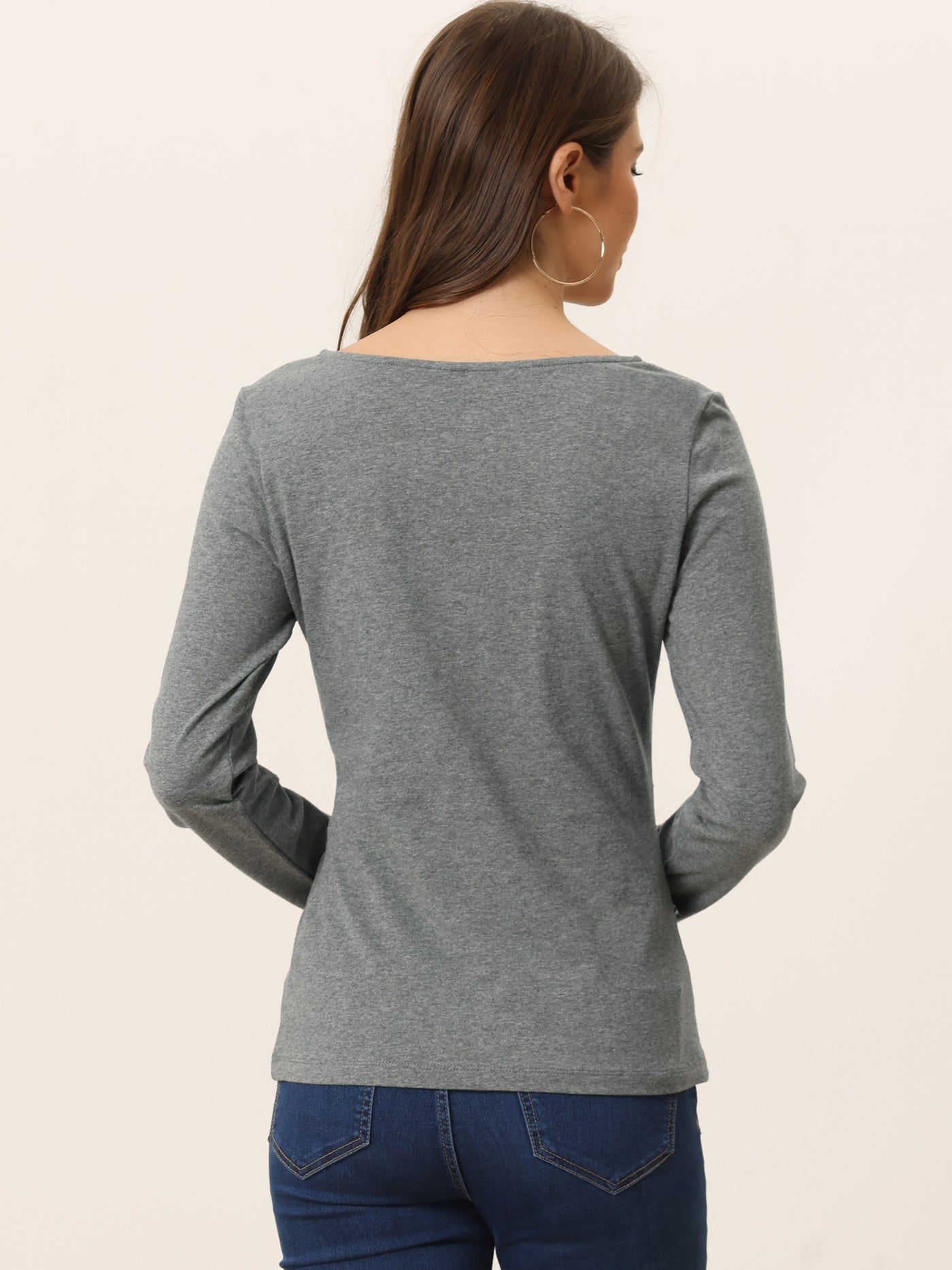 Allegra K Round Neck Front Twist Tops Long Sleeve Blouse T Shirt